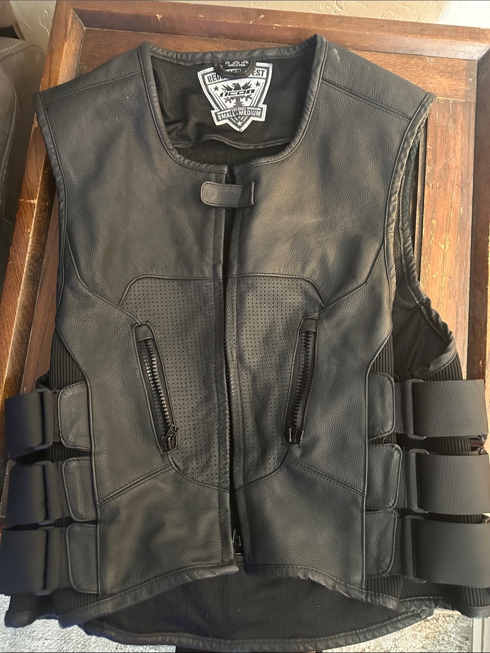ICON Black Perforated Leather Motorcycle Vest